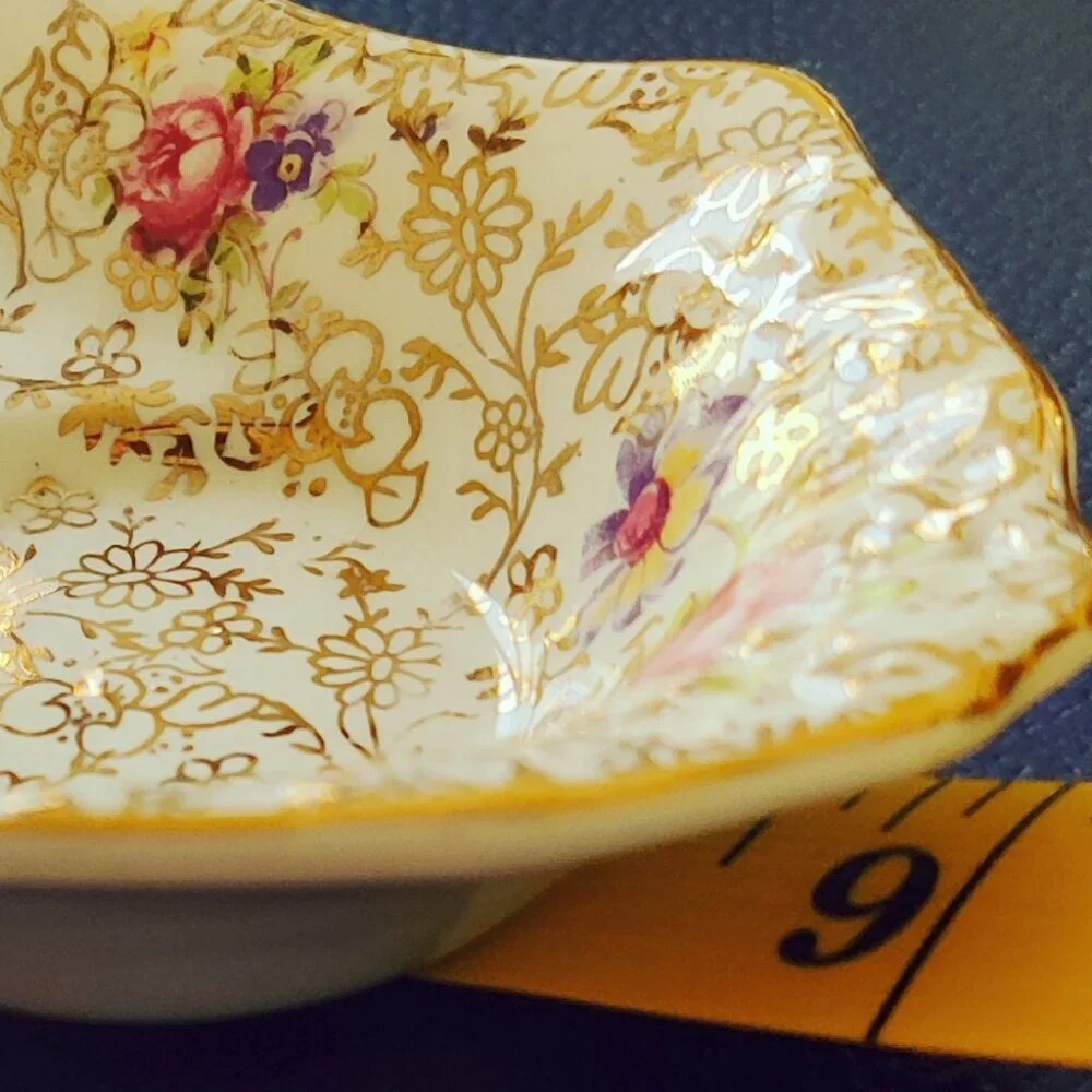 Salt Pepper & Mustard Porcelain Condiment Set in Chintz by Fenton, Vintage